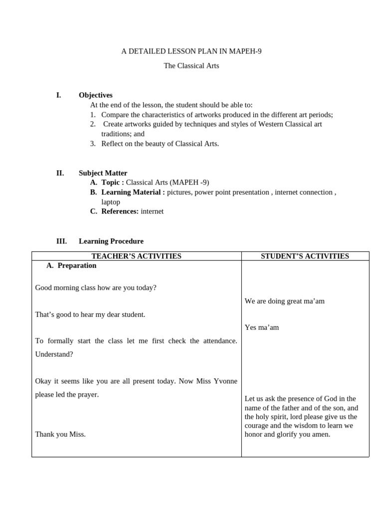 A DETAILED LESSON PLAN IN MAPEH FFF | PDF | Column | Sculpture