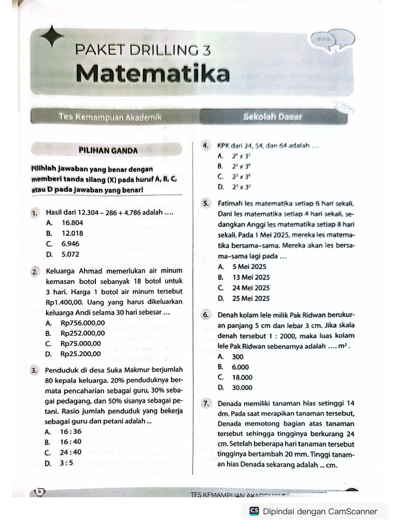 Test Tka Paket 3 MTK Kelas 6 | PDF