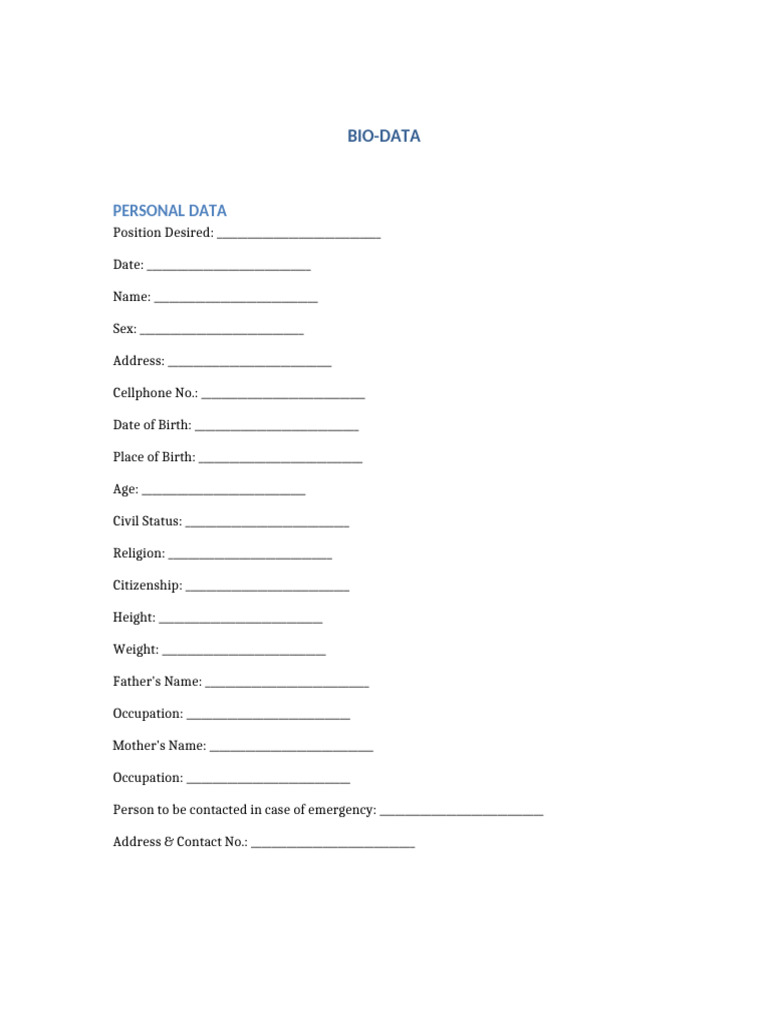 Editable Bio Data Form | PDF