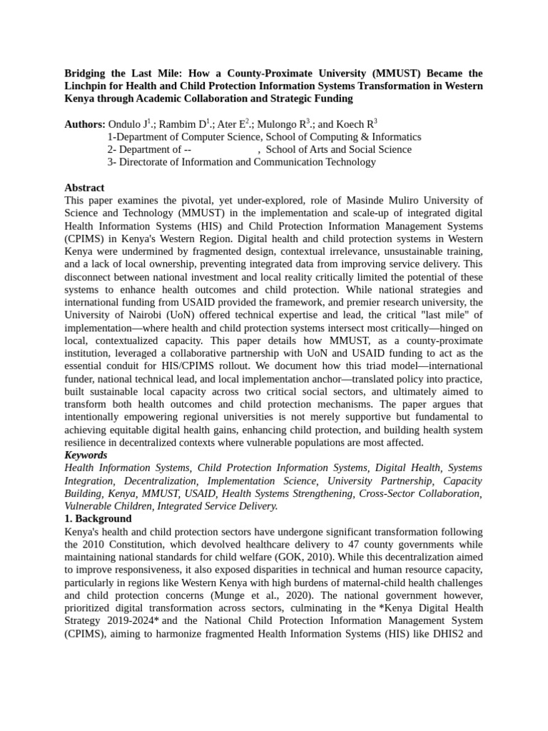 MMUST HealthIT, Bridging the Last Mile | PDF | Child Protection ...