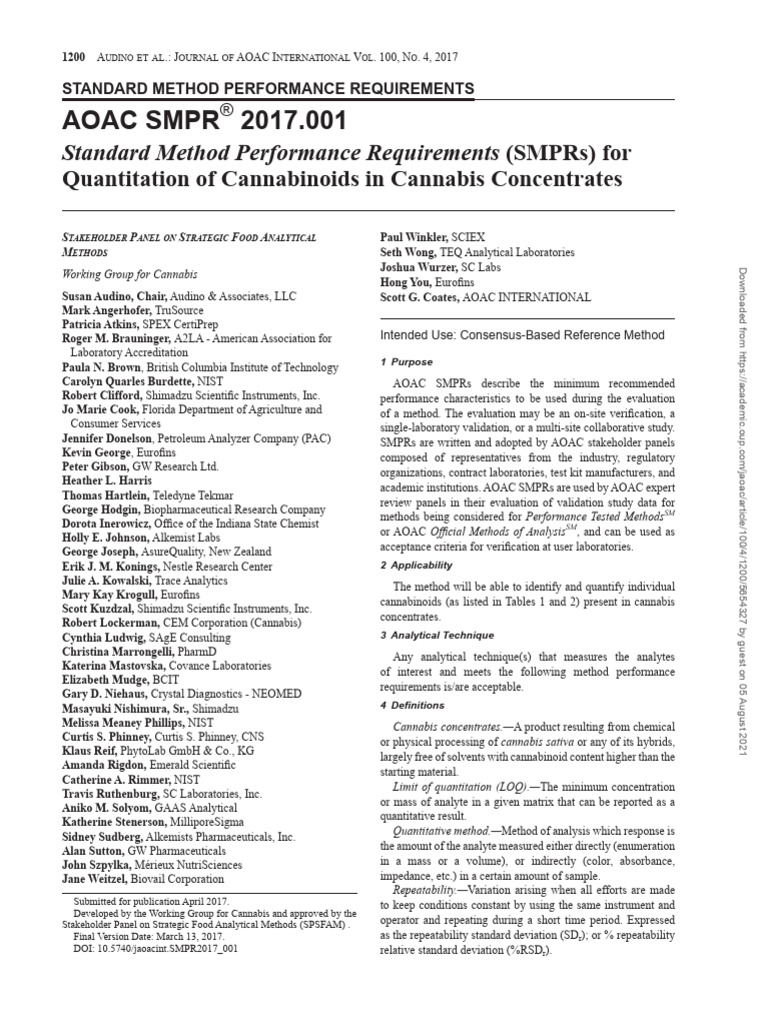 Aoac SMPR 2017.001: Standard Method Performance Requirements (SMPRS ...