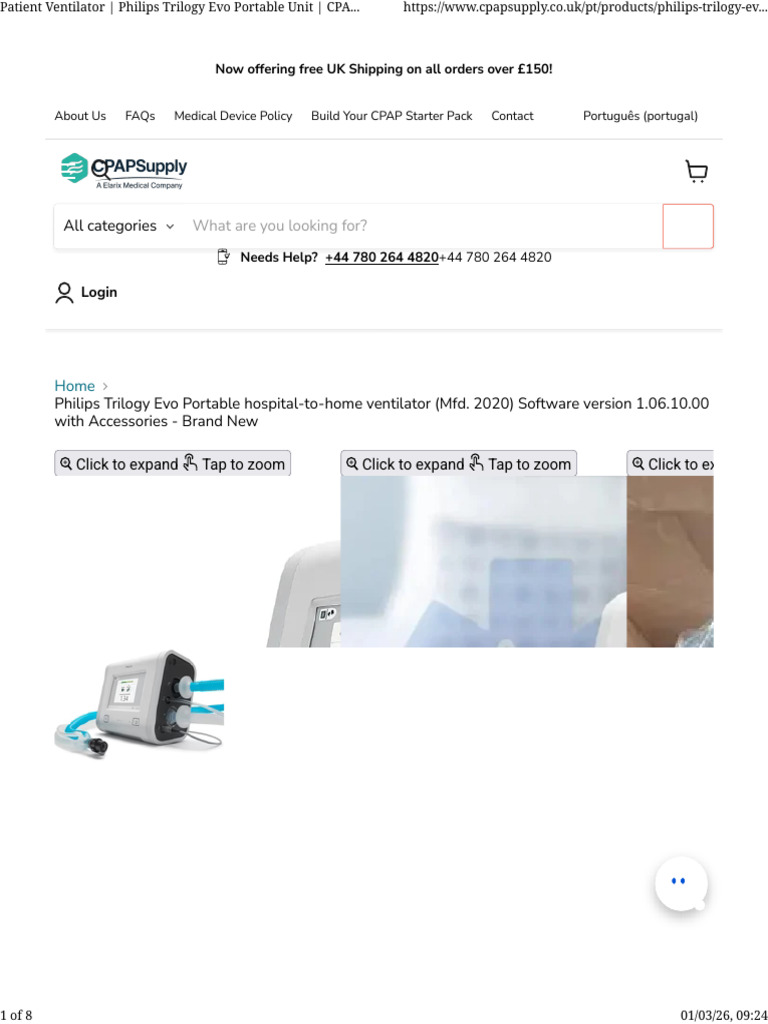 Patient Ventilator - Philips Trilogy Evo Portable Unit - CPAPSupply UK ...