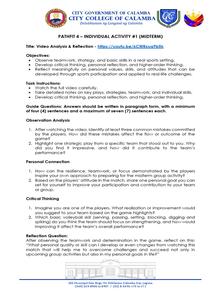Pathfit 4 Individual Activity 1 Midterm | PDF | Critical Thinking ...
