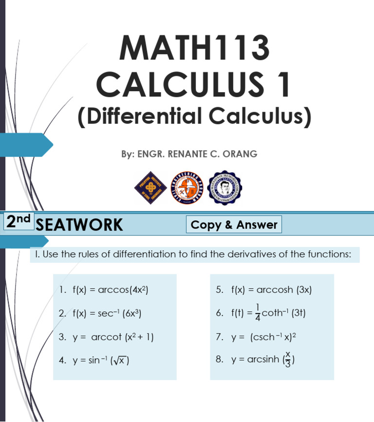 Math113 Differential Calculus Midterm Day 4 Seatwork 2 2022 2023 | PDF