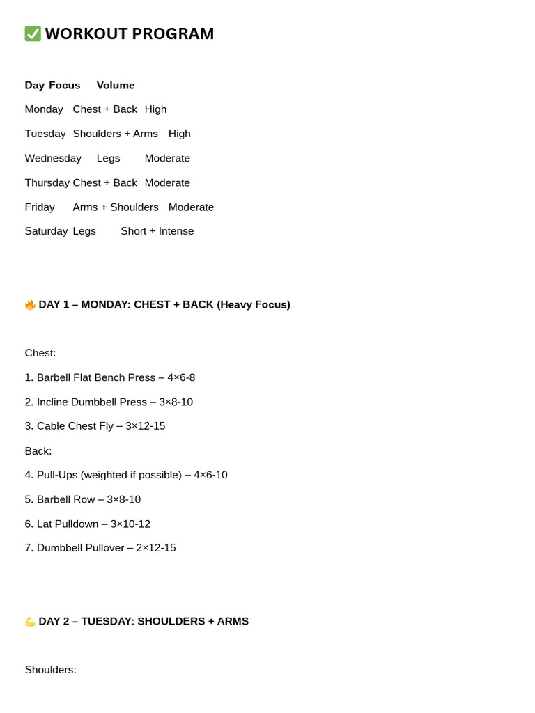 6 Day Workout Split | PDF