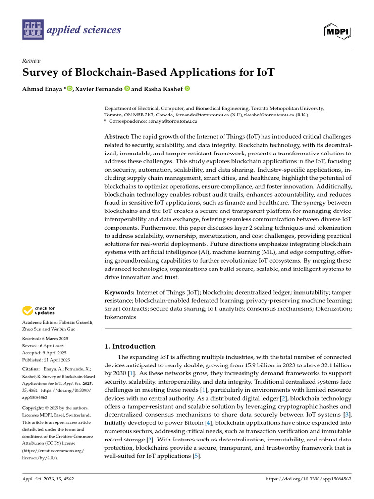 Survey of Blockchain Based Applications For IoT | PDF | Internet Of ...