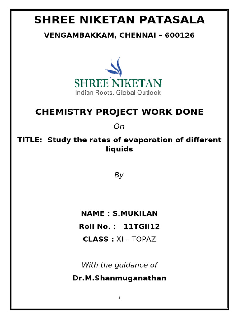 Chemistry Project Mukilan Grade Xi Final | PDF | Evaporation | Liquids