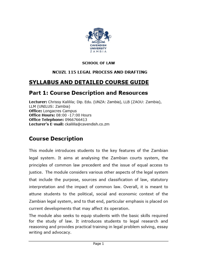 2026 NCUZL 115, Legal Process & Drafting | PDF | Common Law | Precedent