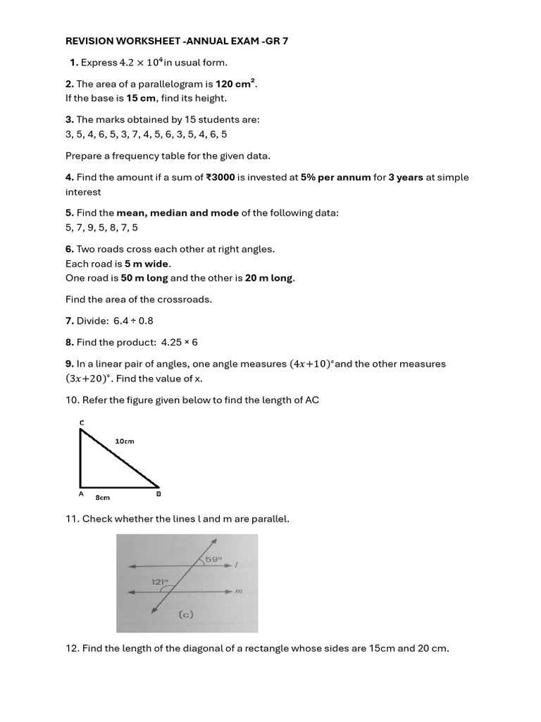 MATH-GR 7 Revision Sheet-Feb 17 | PDF