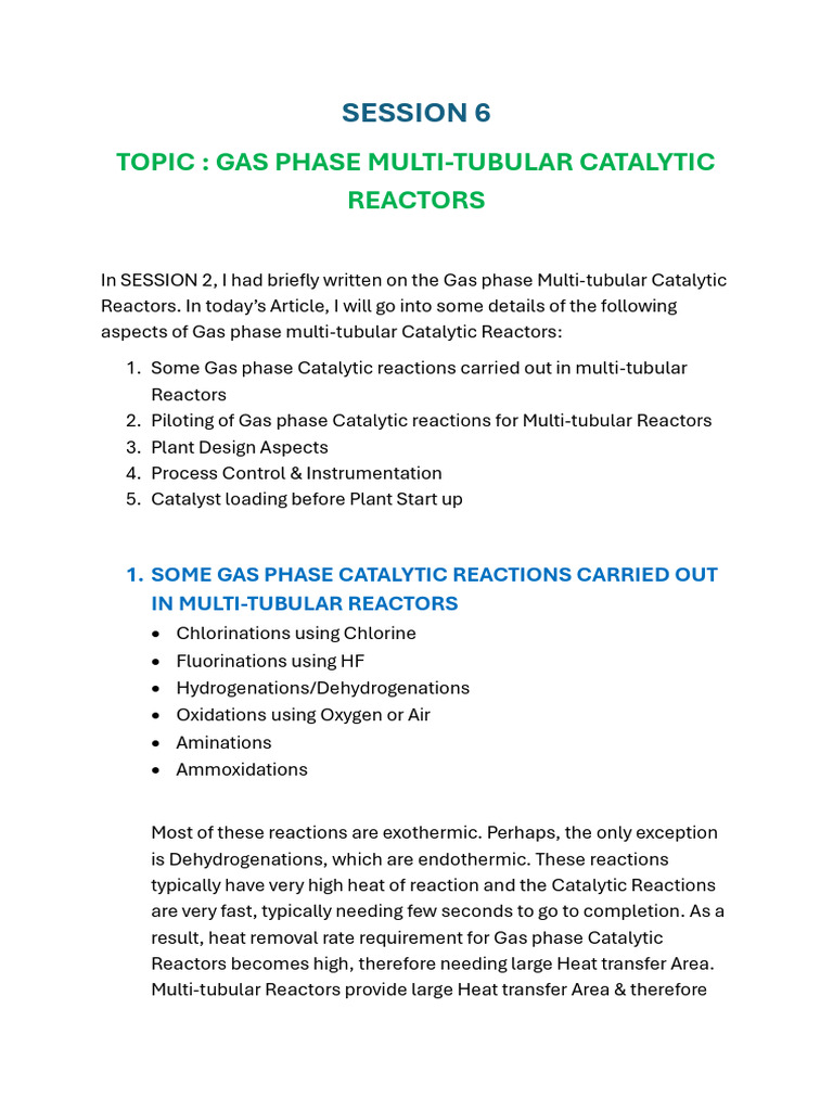 Gas Phase Multi-Tubular Catalytic Reactors-1 | PDF | Chemical Reactor ...