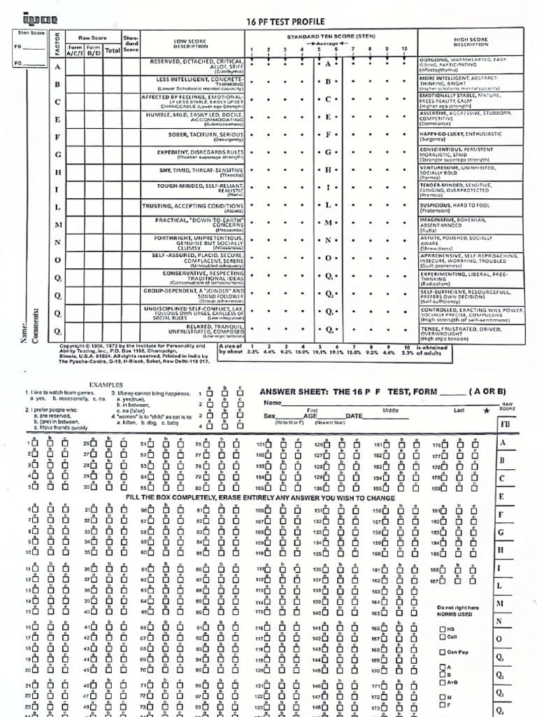 16 PF Materials For Testing | PDF