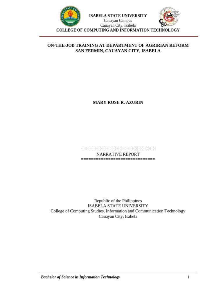 Narrative Report_Front Page | PDF