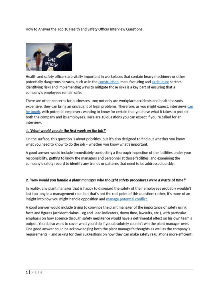 How To Answer The Top 10 Health and Safety Officer Interview Questions ...