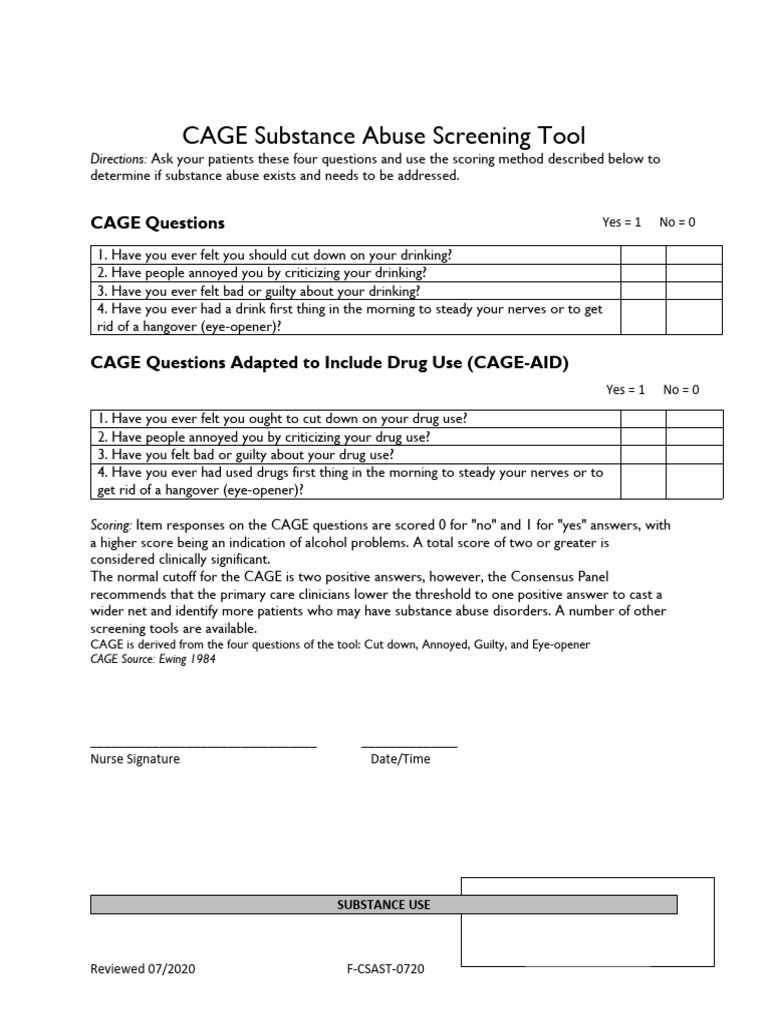 Cage Substance Abuse Tool | PDF | Substance Abuse | Stimulant