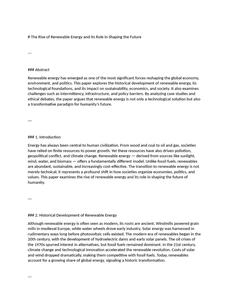 The Rise of Renewable Energy and Its Role in Shaping The Future | PDF ...