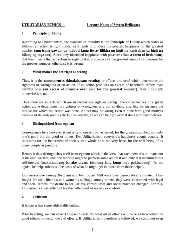 Vig. Utilitarian Ethics | PDF | Utilitarianism | Psychology