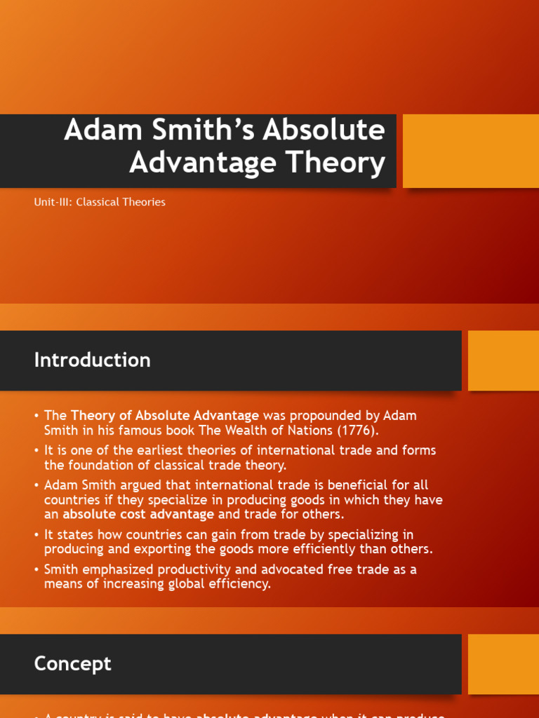 Adam Smith's Absolute Advantage Theory | PDF | Trade | Free Trade