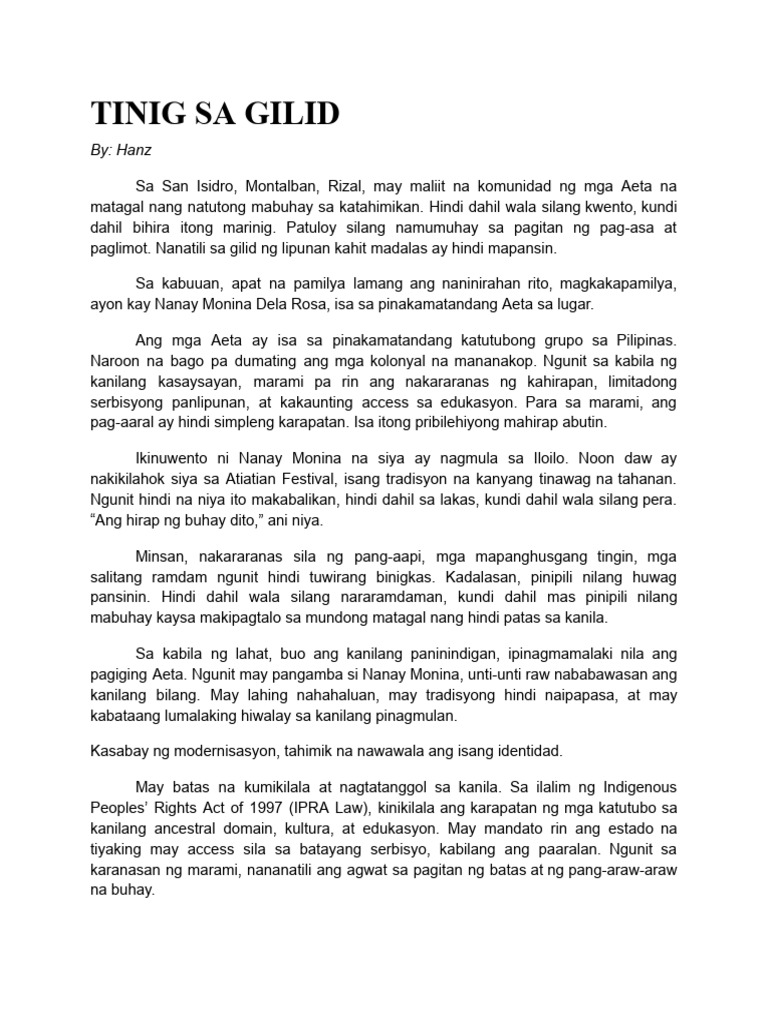 Tinig Sa Gilid (Feauture Article For RPH) | PDF