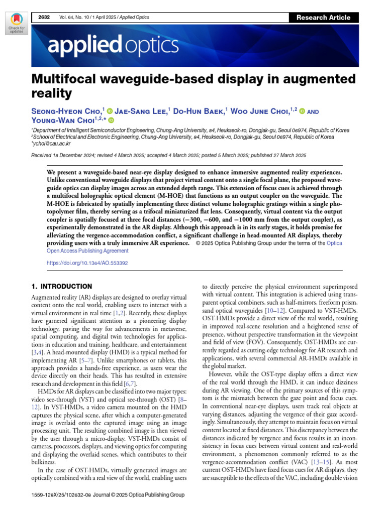 Multifocal Waveguide-Based Display in Augmented Reality | PDF | Optics ...