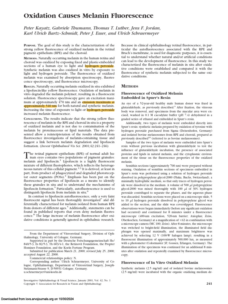 (2001) Oxidation Causes Melanin Fluorescence | PDF | Fluorescence ...