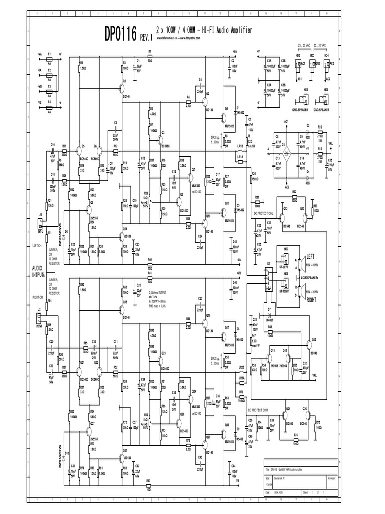 DP0116 rev1 - 2x100W Hi-Fi Audio Amplifier | PDF