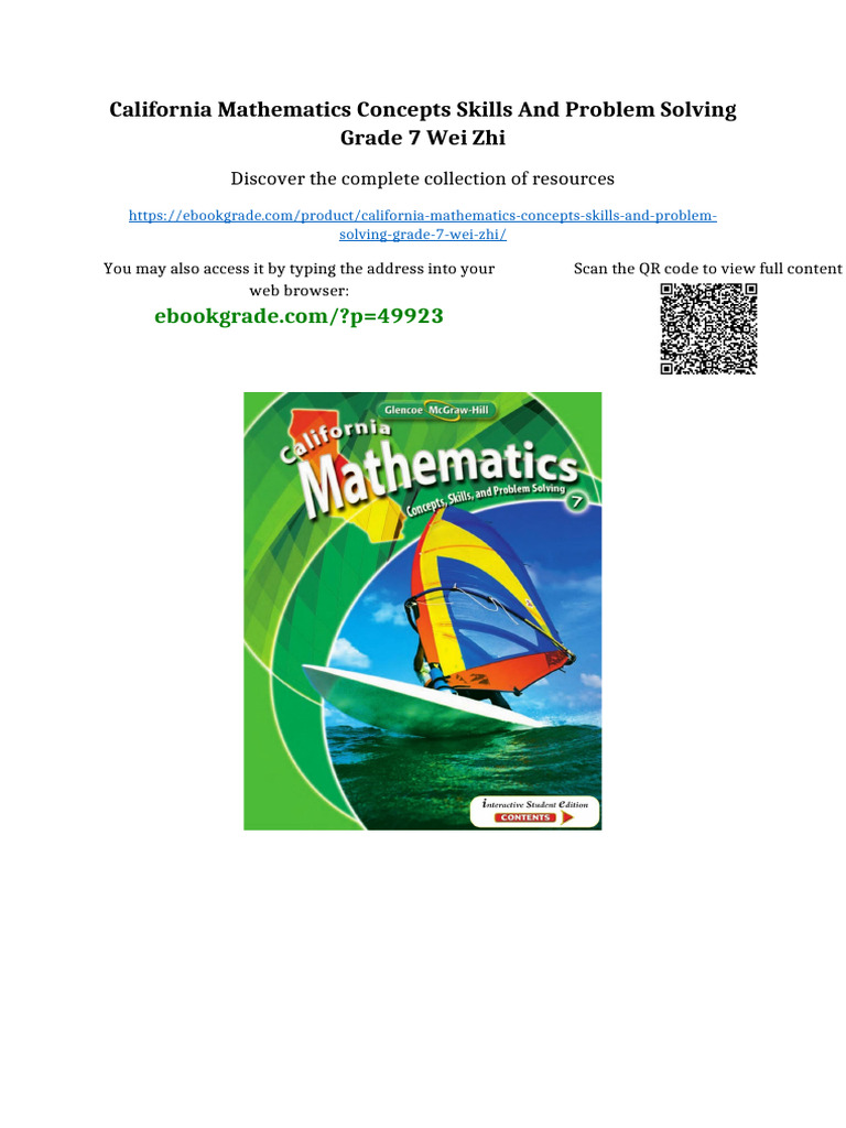 California Mathematics Concepts Skills and Problem Solving Grade 7 Wei ...