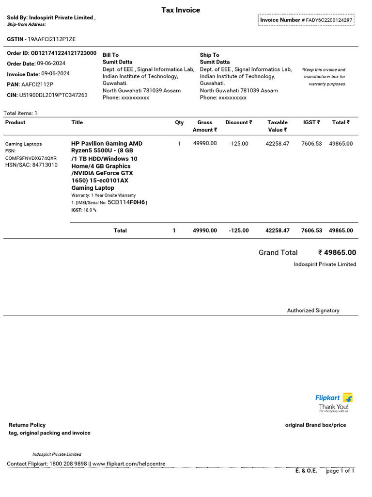 Laptop Invoice | PDF | Consumer Electronics | Personal Computing