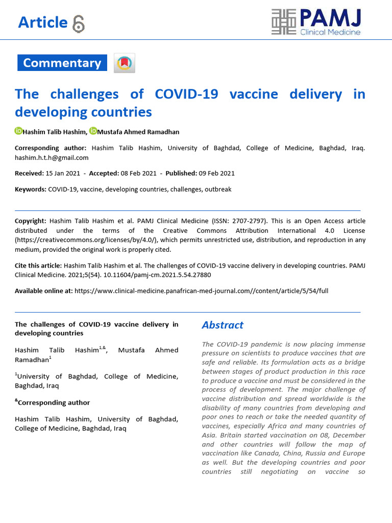 The Challenges of COVID-19 Vaccine Delivery | PDF | Vaccines | Vaccination