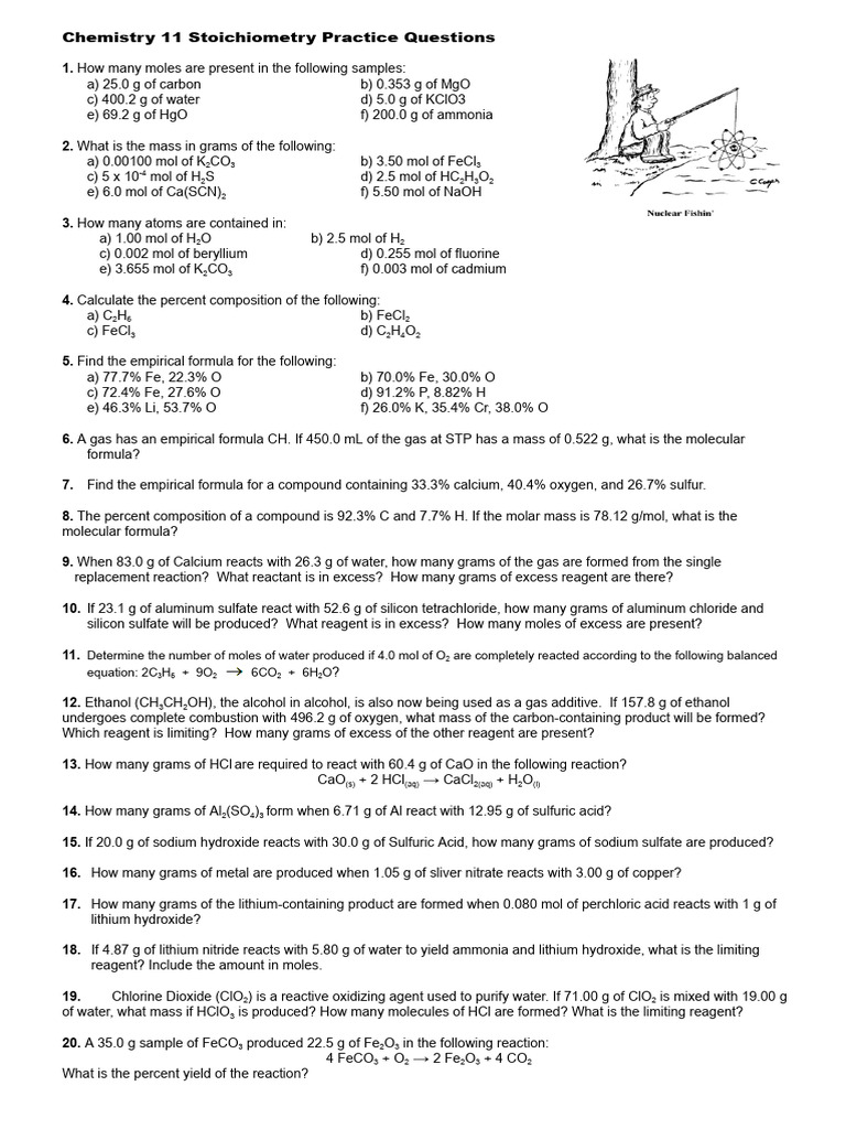Stoichiometry Practice Questions | PDF | Mole (Unit) | Acid