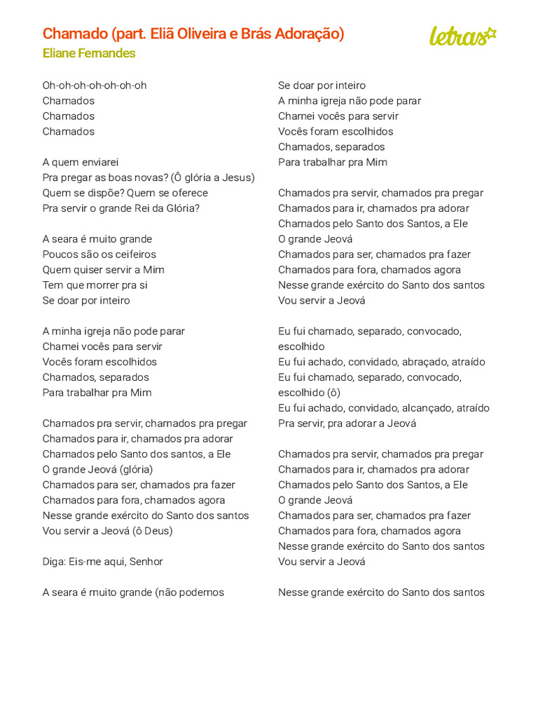 Chamado (Part. Eliã Oliveira e Brás Adoração) - Eliane Fernandes ...