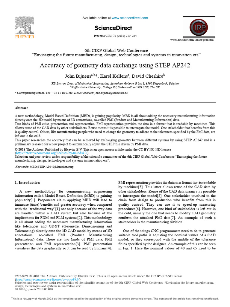 Accuracy of Geometry Data Exchange Using STEP AP242 | PDF | Computer ...