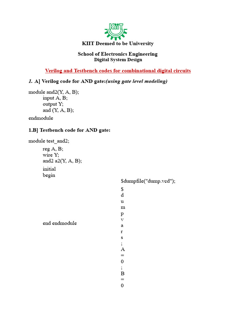 Verilog Codes For Combinational Circuits | PDF | Digital Electronics ...