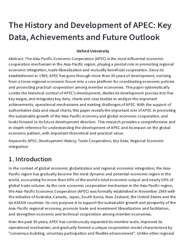 The History and Development of APEC - Key Data, Achievements and Future ...