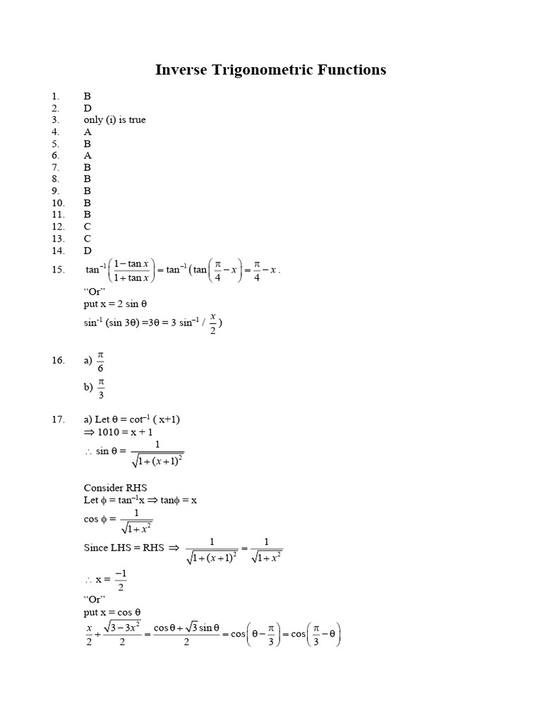 Maths Inverse Trigonometry Hints | PDF