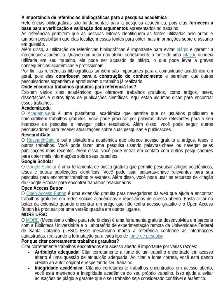 A Importância de Referências Bibliográficas para A Pesquisa Acadêmica ...