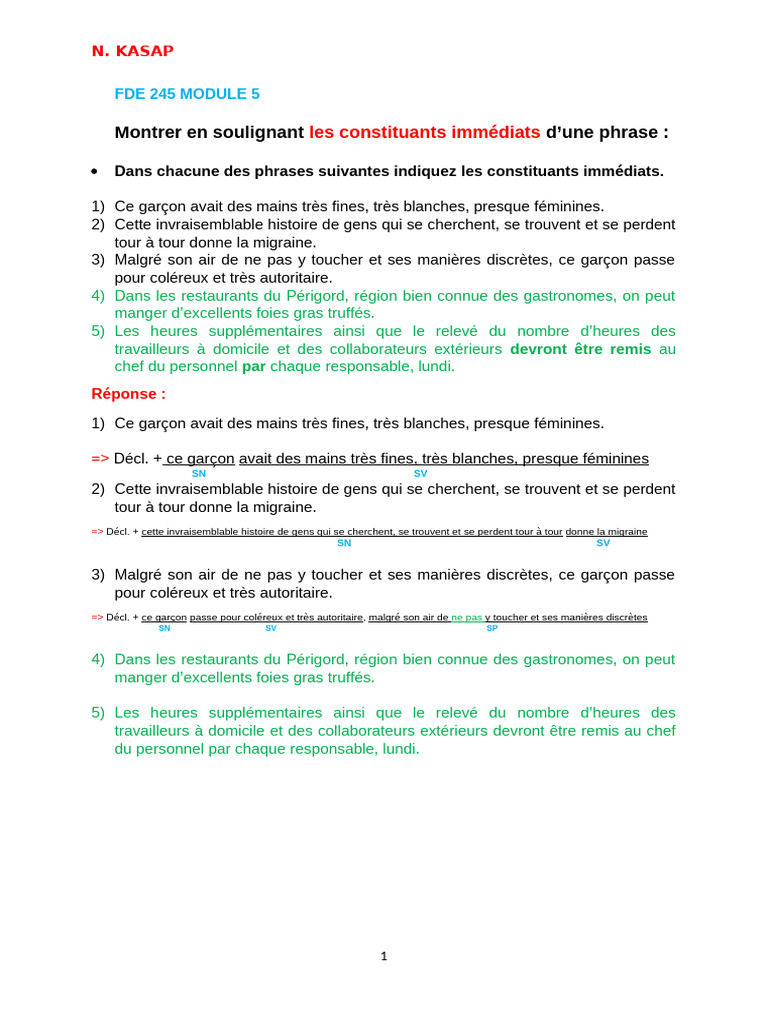 FDE 245 MOD. 5 Les Constituat Immédiats | PDF | Linguistique