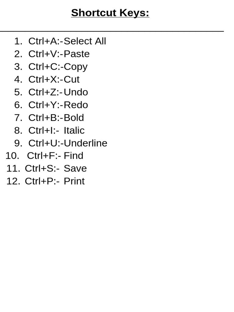 Shortcut Keys and Formulas | PDF