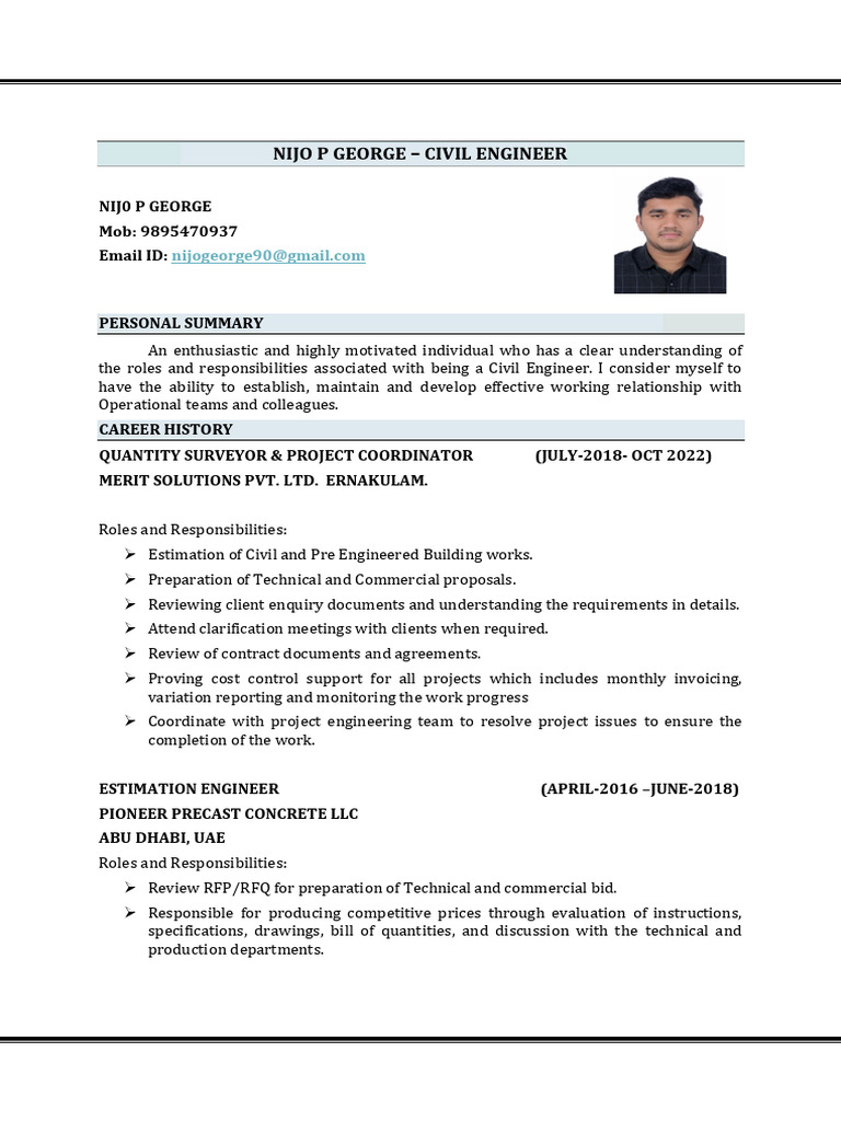 Nijo P George - Civil Engineer | PDF