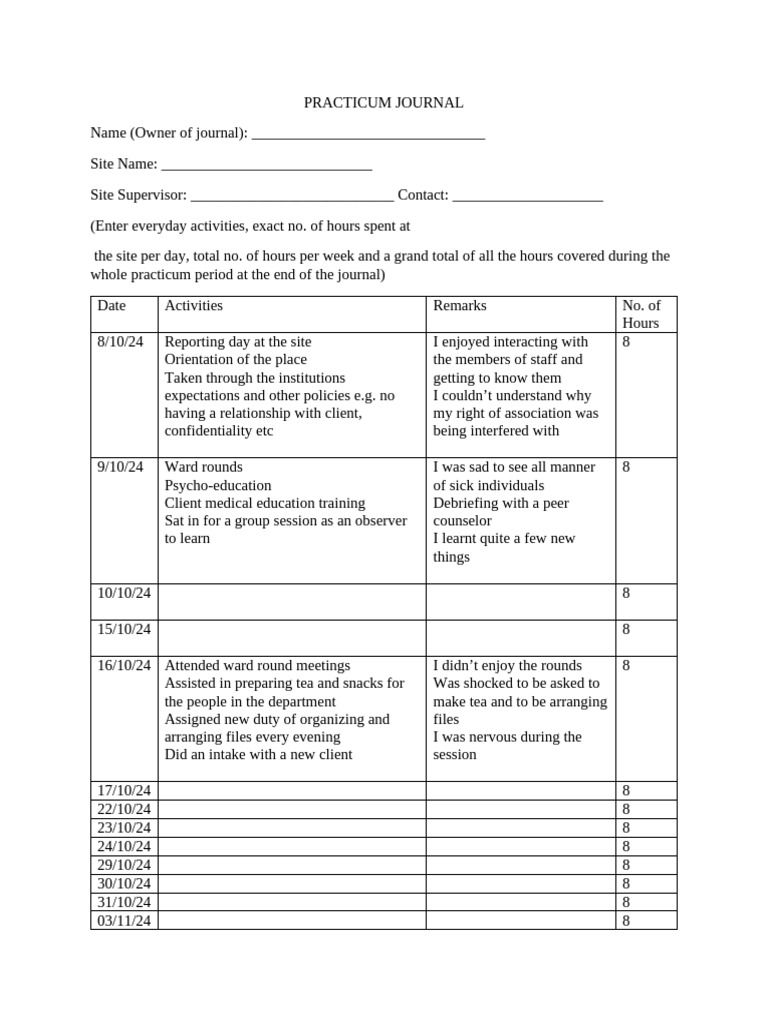 Sample of Practicum Journal | PDF