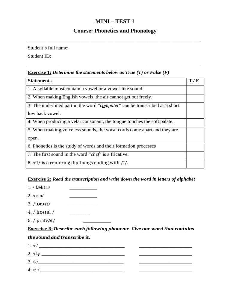 Phonetics and Phonology - Mini Test 1 | PDF | Consonant | Vowel