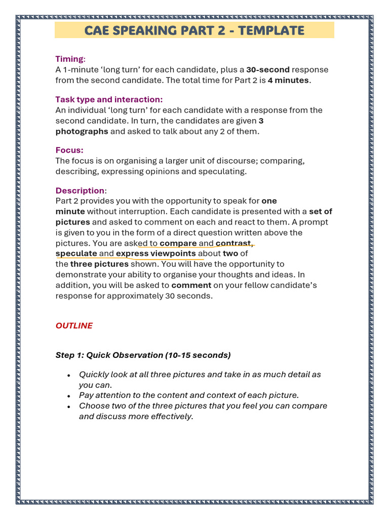 CAE Speaking Part 2 - Template - Ss Version | PDF | Human Communication ...