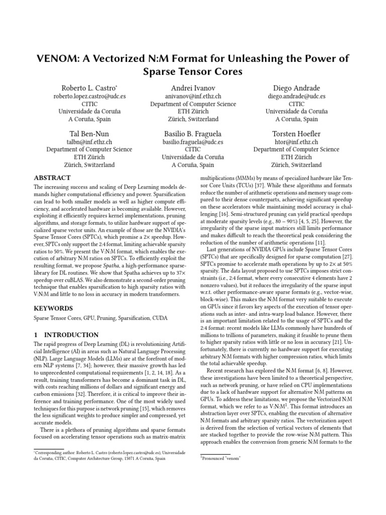 VENOM: A Vectorized N:M Format For Unleashing The Power of Sparse ...