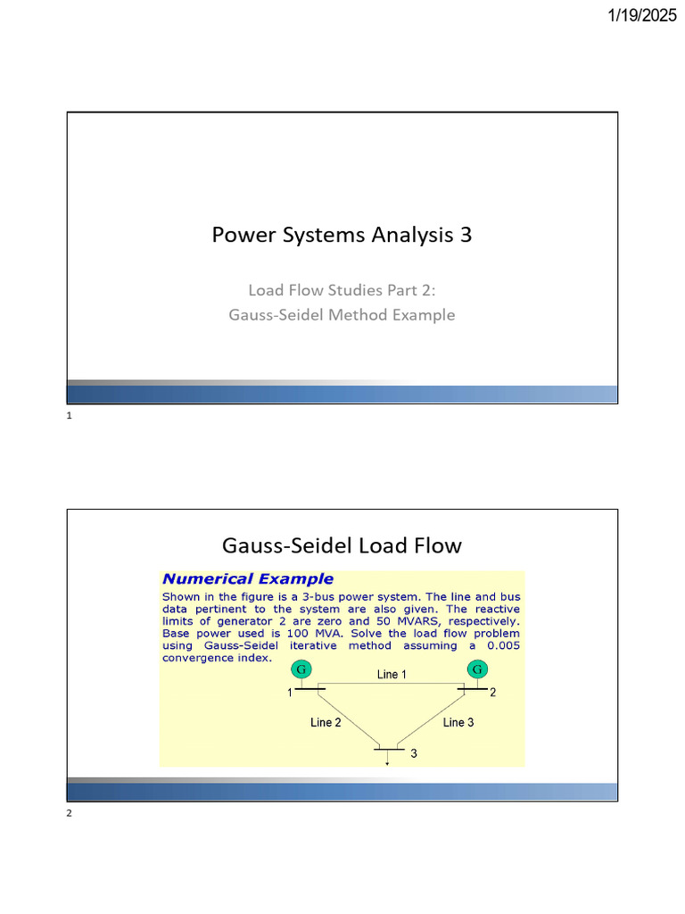 Load Flow Studies Part 2 - Gauss Siedel Method Example | PDF