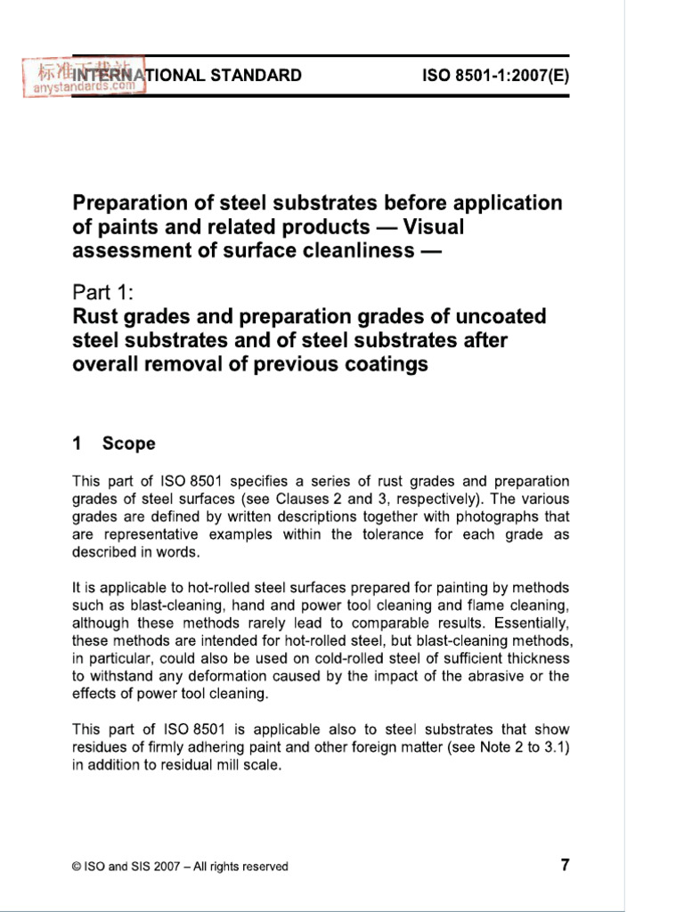 ISO 8501-1 Visual Assessment of Surface Cleanliness | PDF
