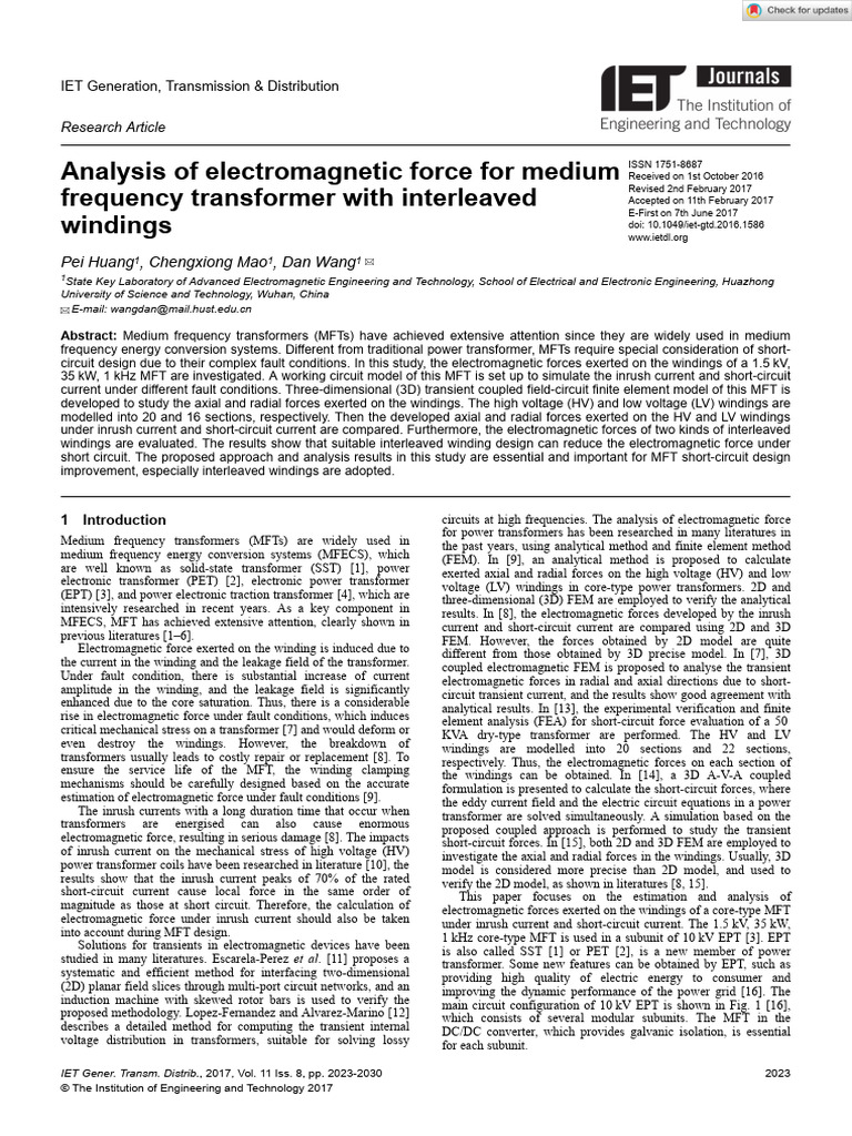 IET Generation Trans Dist - 2017 - Huang - Analysis of Electromagnetic ...