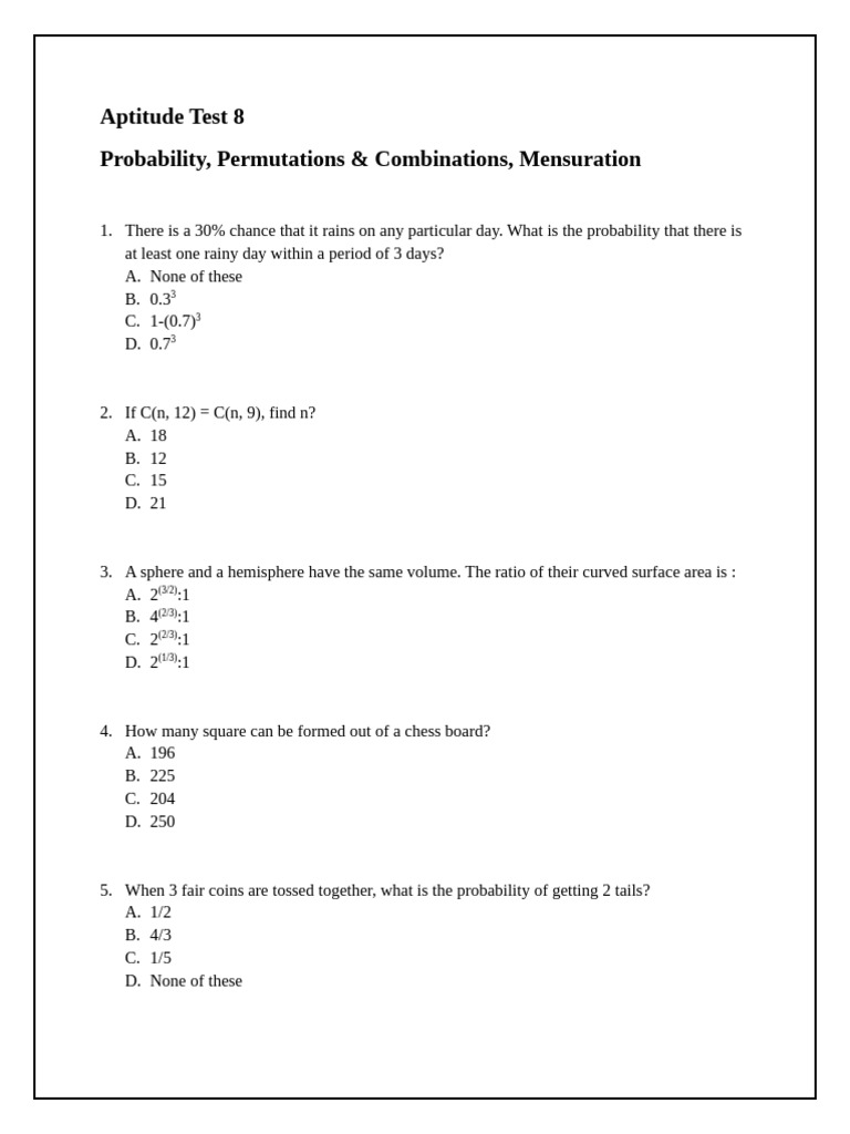 Bizotic - Aptitude Test 8 | PDF | Sphere | Geometric Shapes