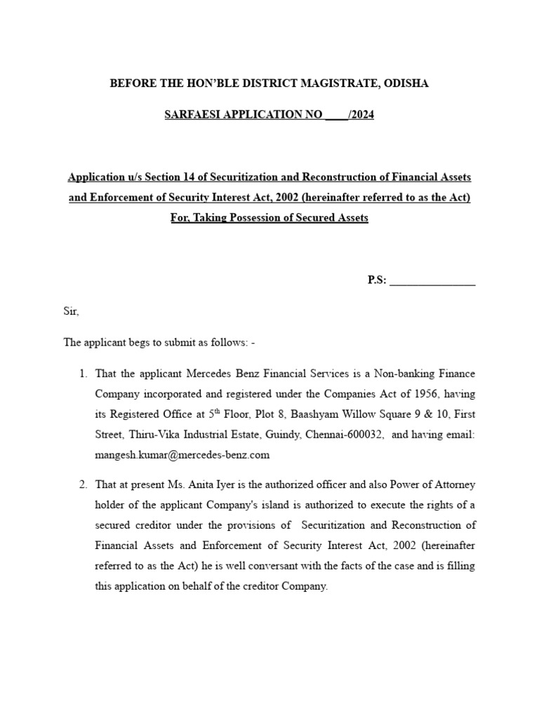 Section 14 Application | PDF | Loans | Debtor