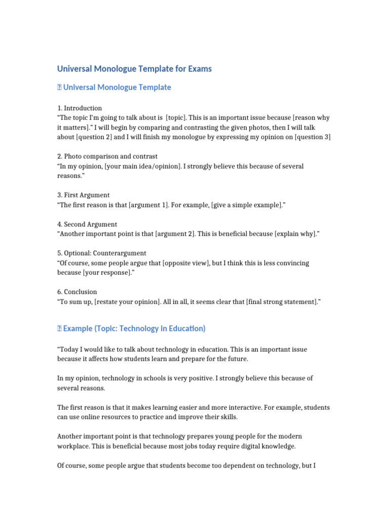 Universal Monologue Template | PDF