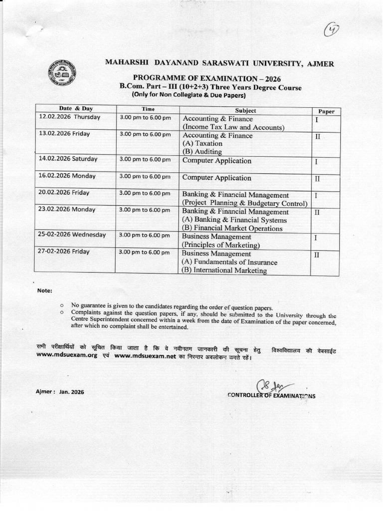 Bcom Time Table | PDF
