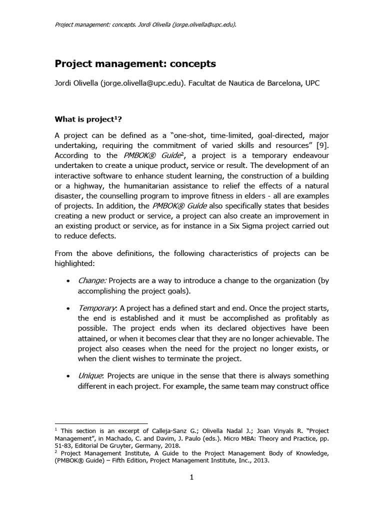 01 Project Management. Concepts | PDF | Project Management | Business